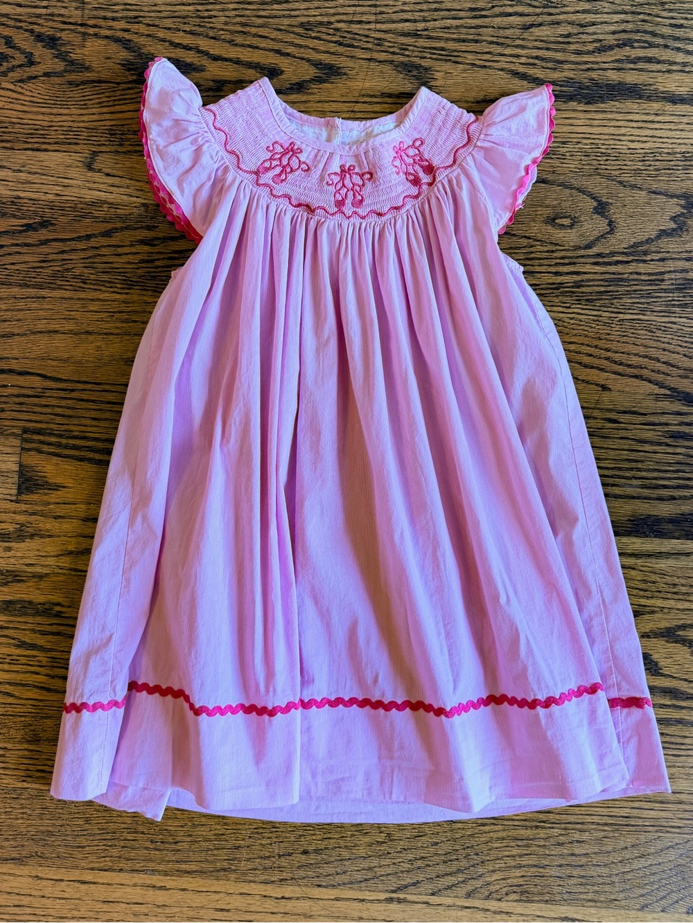 Pink Smocked Ballet Slipper Dress with Hot Pink Trim, Size 5T